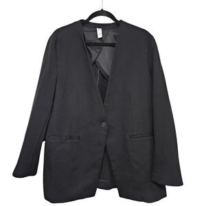 Spanx XL Black Blazer Collarless Single Button Stretch Tailored Office Minimal